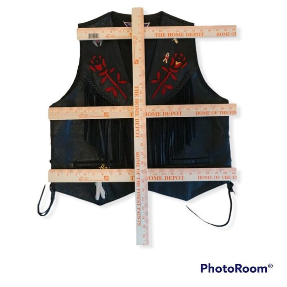 Women's MOB Rose Fringed Leather Vest with Suede Inserts and Pins - Picture 11 of 11
